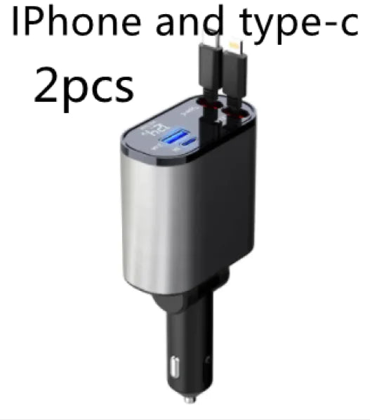 100W Super Fast Car Charger with USB & Type-C